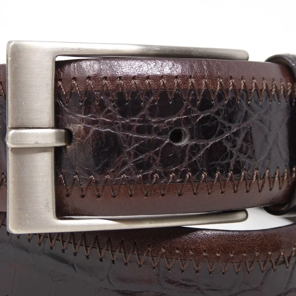 Ted Baker Mens Belt Brown Leather Mock Croc Zig Zag Stitch 34